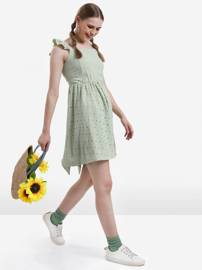 Ketch Women Olive Self Design A-Line Dress - Olive - Image 2