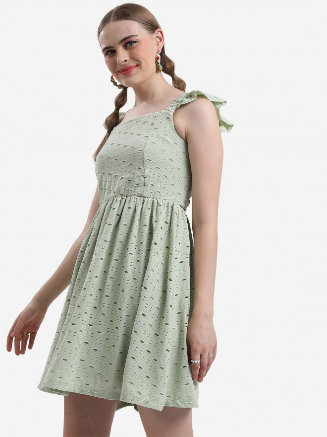 Ketch Women Olive Self Design A-Line Dress - Olive - Image 4