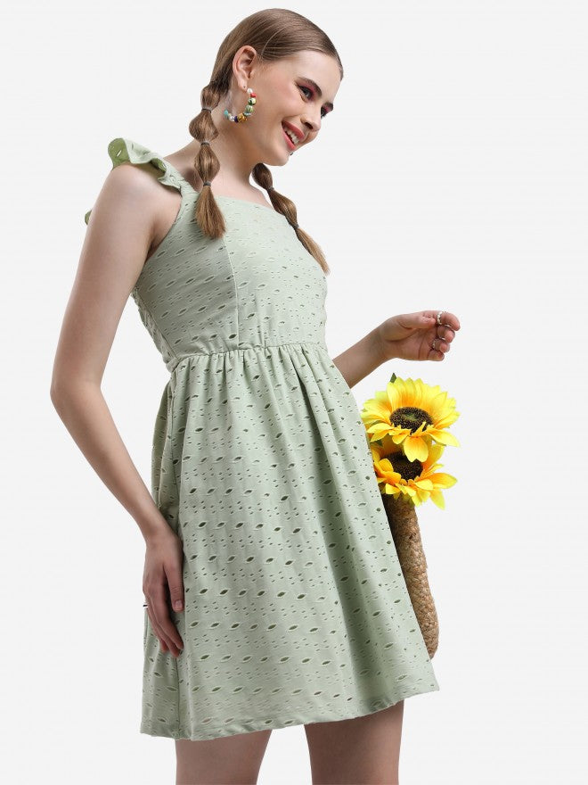 Ketch Women Olive Self Design A-Line Dress - Olive - Image 6