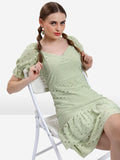 Ketch Women Green Self Design Fit & Flare Dress - Green - Image 1