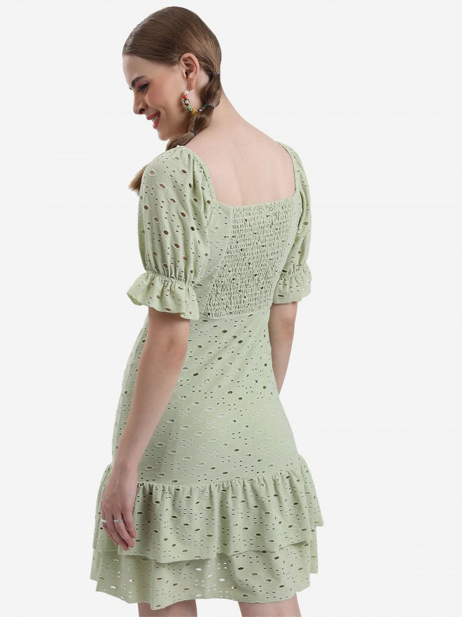 Ketch Women Green Self Design Fit & Flare Dress - Green - Image 3