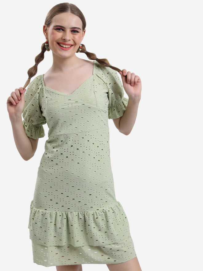 Ketch Women Green Self Design Fit & Flare Dress - Green - Image 4