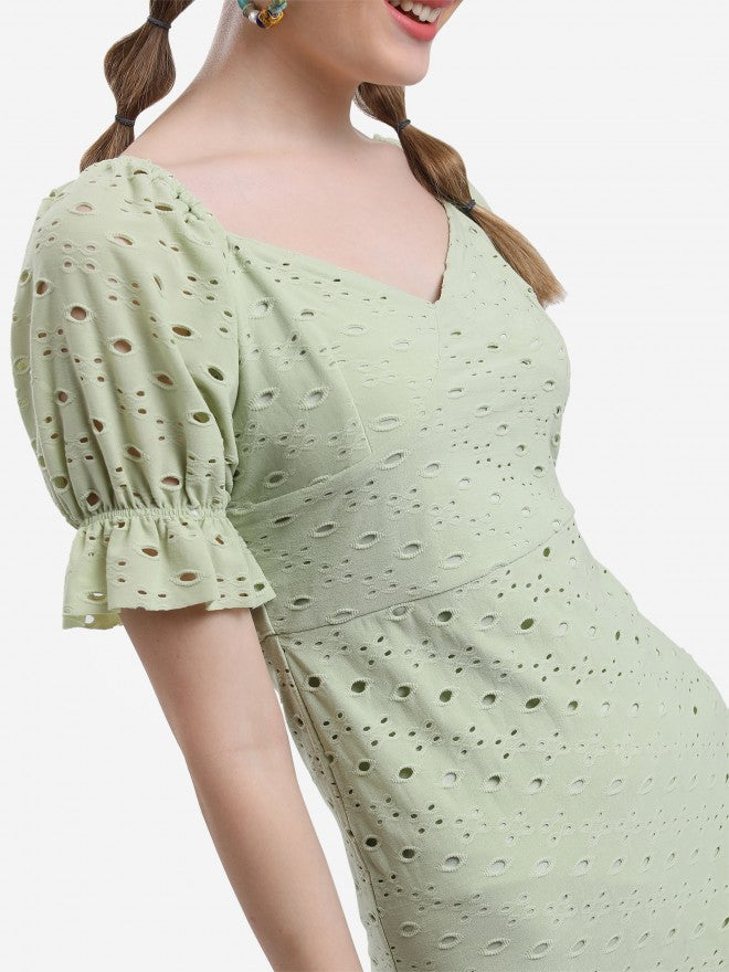 Ketch Women Green Self Design Fit & Flare Dress - Green - Image 5