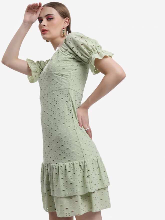 Ketch Women Green Self Design Fit & Flare Dress - Green - Image 6