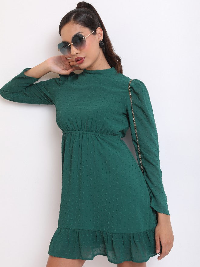 Ketch Women Green Self Design Fit & Flare Dress - Green - Image 1