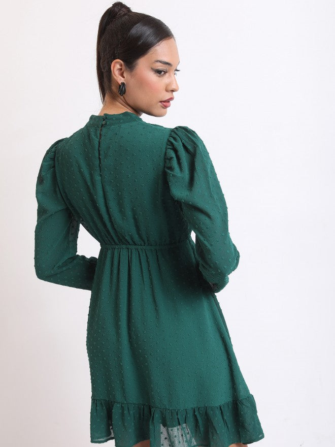 Ketch Women Green Self Design Fit & Flare Dress - Green - Image 3