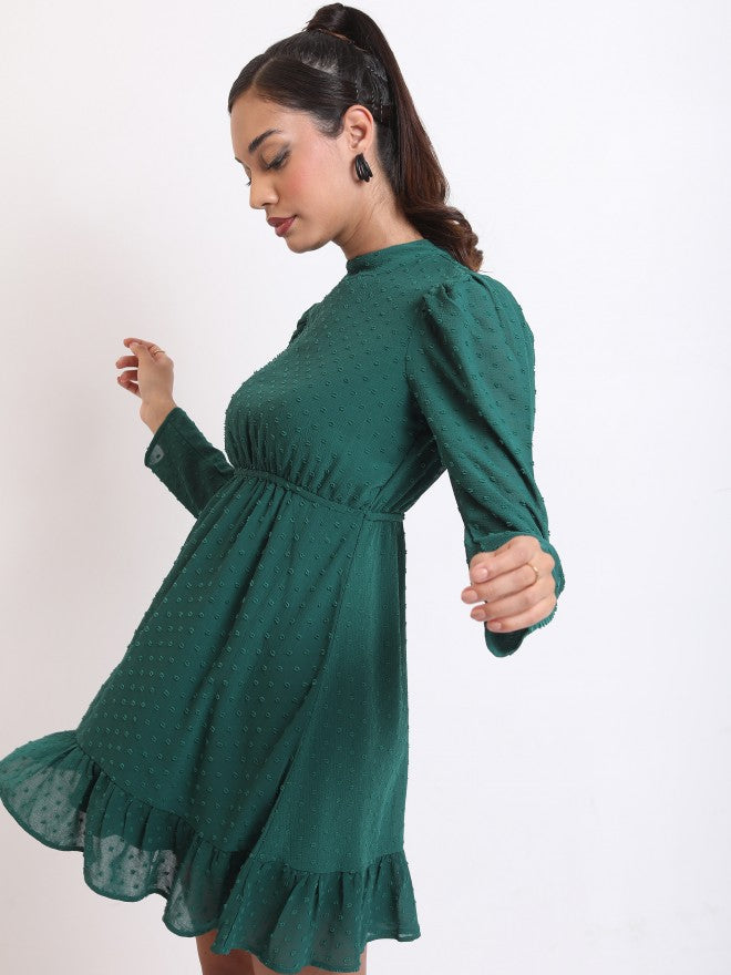 Ketch Women Green Self Design Fit & Flare Dress - Green - Image 4