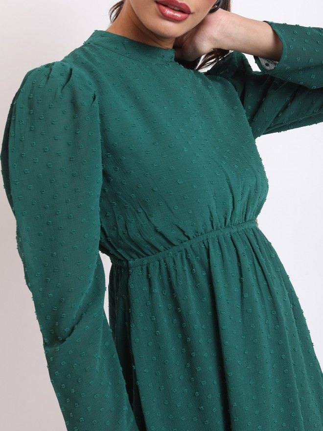 Ketch Women Green Self Design Fit & Flare Dress - Green - Image 5