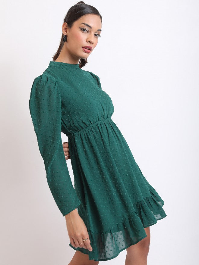 Ketch Women Green Self Design Fit & Flare Dress - Green - Image 6