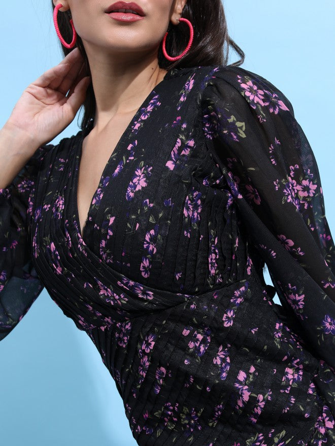 Ketch Women Black Printed Wrap Dress - Black - Image 5
