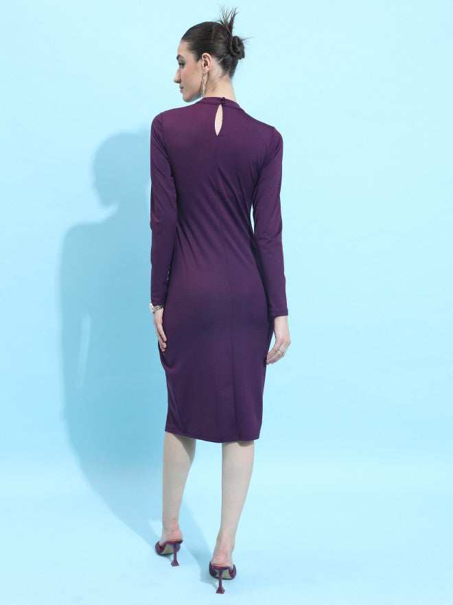 Ketch Women Purple Solid Bodycon Dress - Purple - Image 3