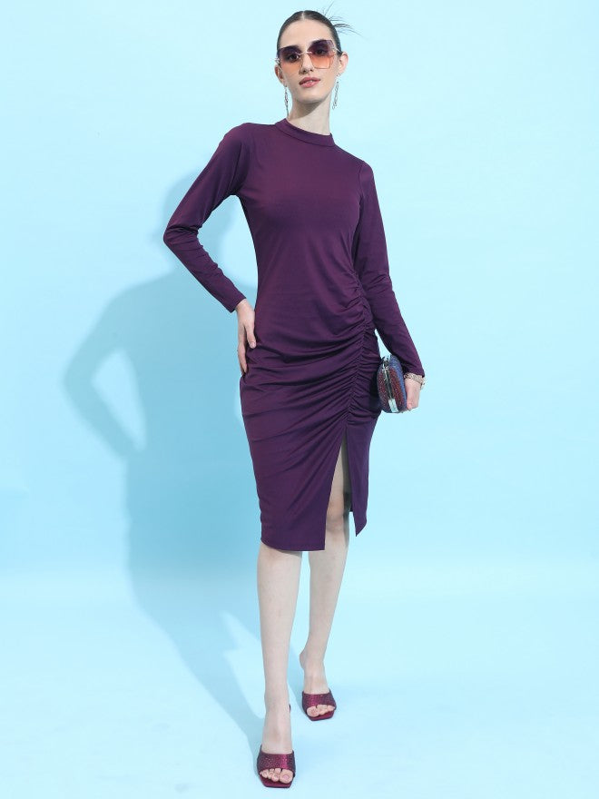 Ketch Women Purple Solid Bodycon Dress - Purple - Image 4