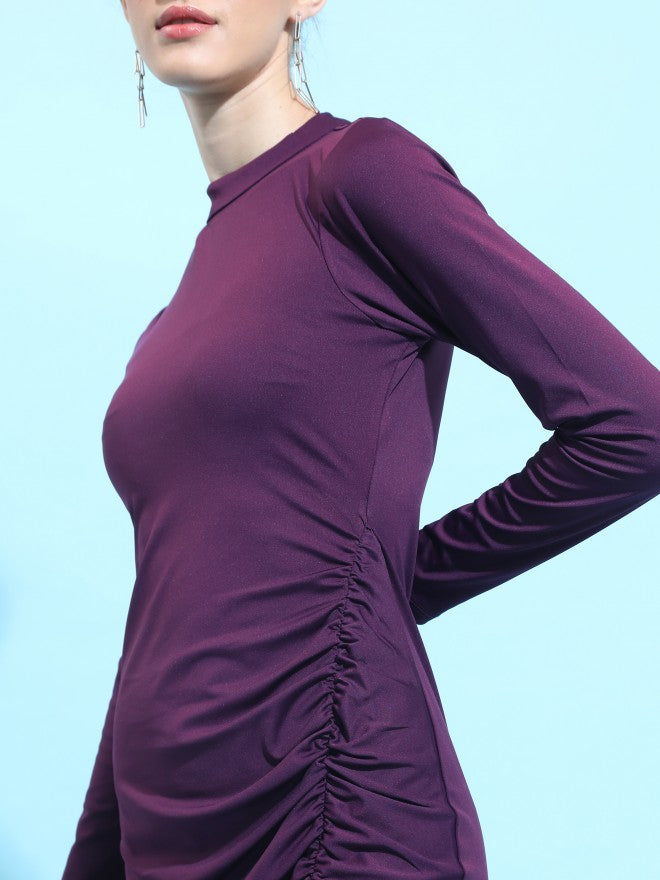 Ketch Women Purple Solid Bodycon Dress - Purple - Image 5