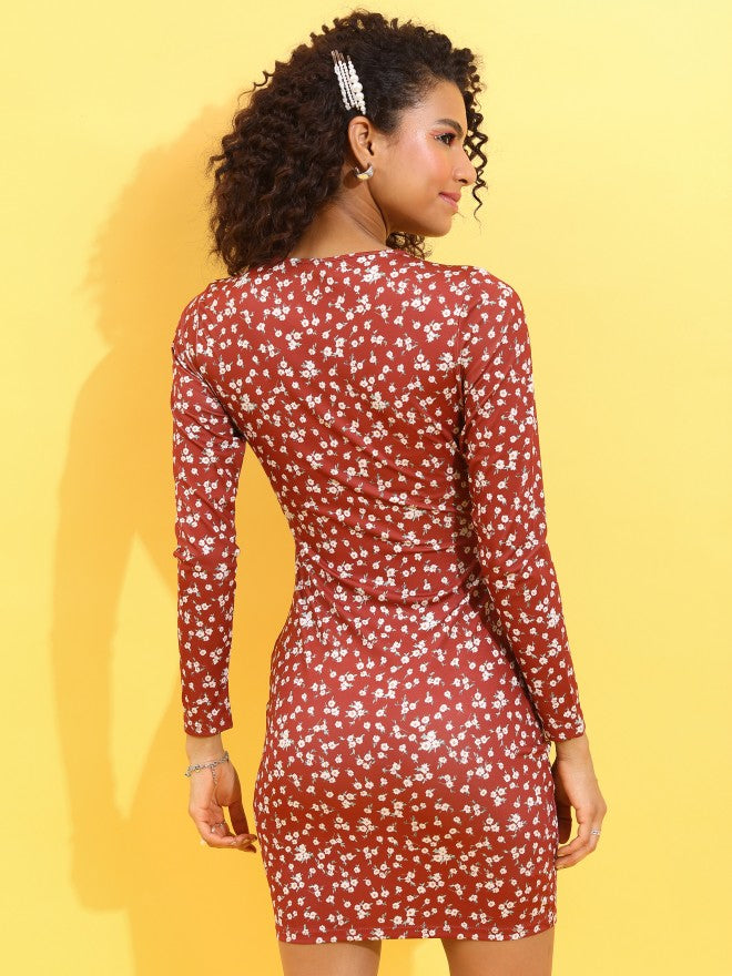 Ketch Women Maroon/Multi Printed Bodycon Dress - Maroon - Image 3