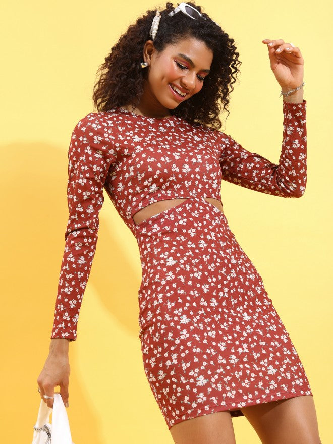 Ketch Women Maroon/Multi Printed Bodycon Dress - Maroon - Image 6