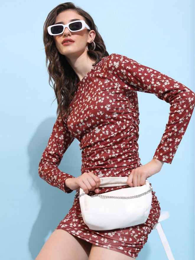 Ketch Women Maroon/Multi Printed Bodycon Dress - Maroon - Image 1
