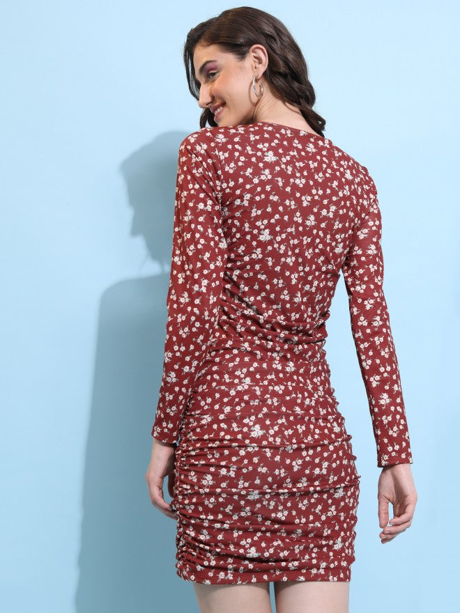 Ketch Women Maroon/Multi Printed Bodycon Dress - Maroon - Image 3