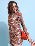 Ketch Women Brown/Multi Printed Bodycon Dress - Brown - Image 1