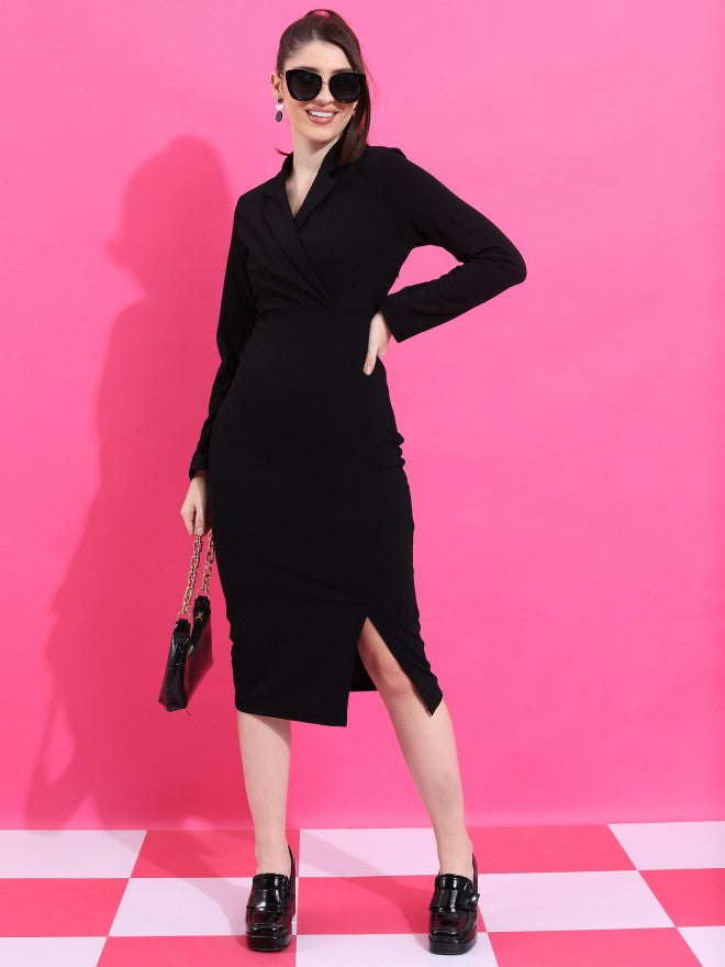 Ketch Women Black Solid Wrap Dress - Black - Image 4