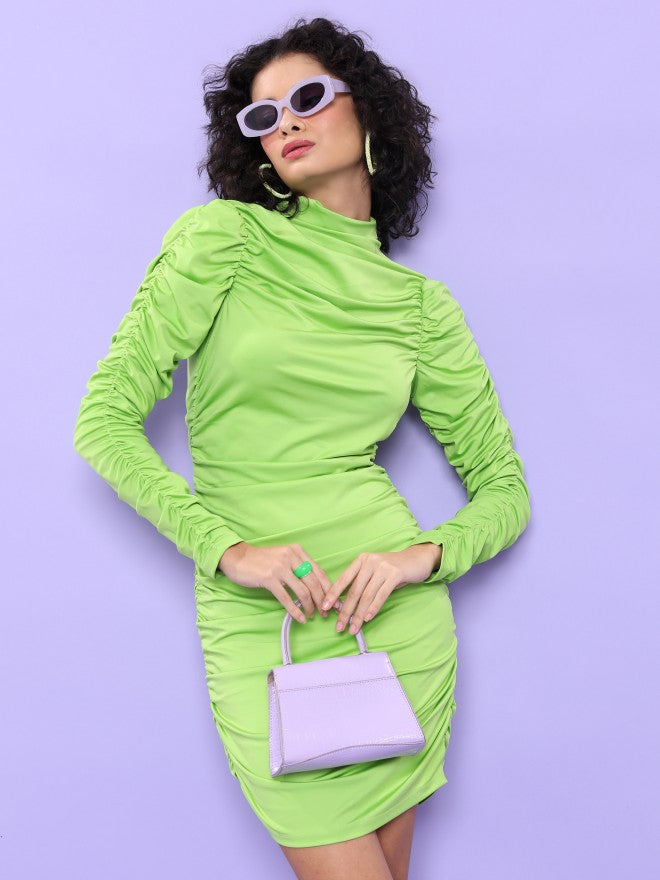 Ketch Women Lime Green Solid Bodycon Dress - Green - Image 1