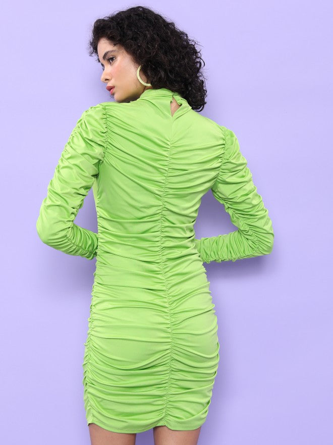 Ketch Women Lime Green Solid Bodycon Dress - Green - Image 3