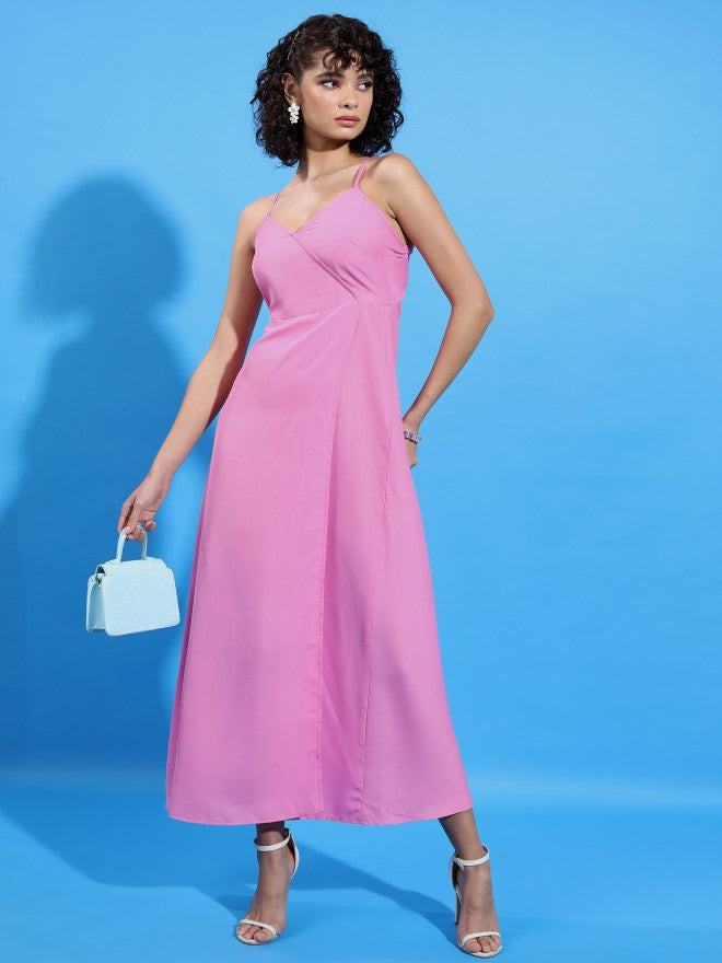 Ketch Women Pink Solid Wrap Dress - Pink - Image 1