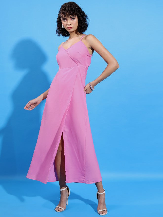 Ketch Women Pink Solid Wrap Dress - Pink - Image 4