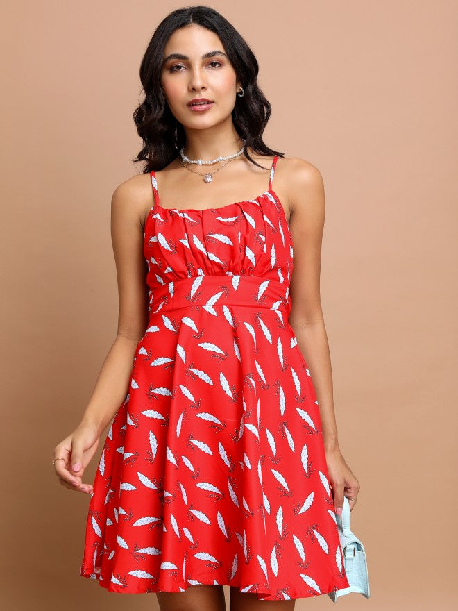 Ketch Women Red Printed Fit And Flare Dress - Red - Image 1