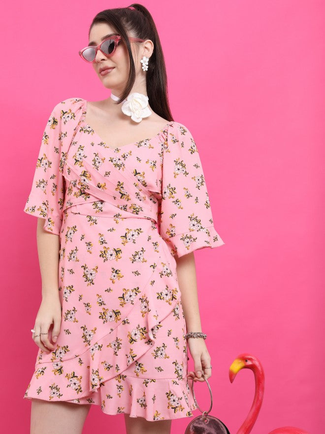 Ketch Women Pink/White/Multi Printed Wrap Dress - Pink - Image 1