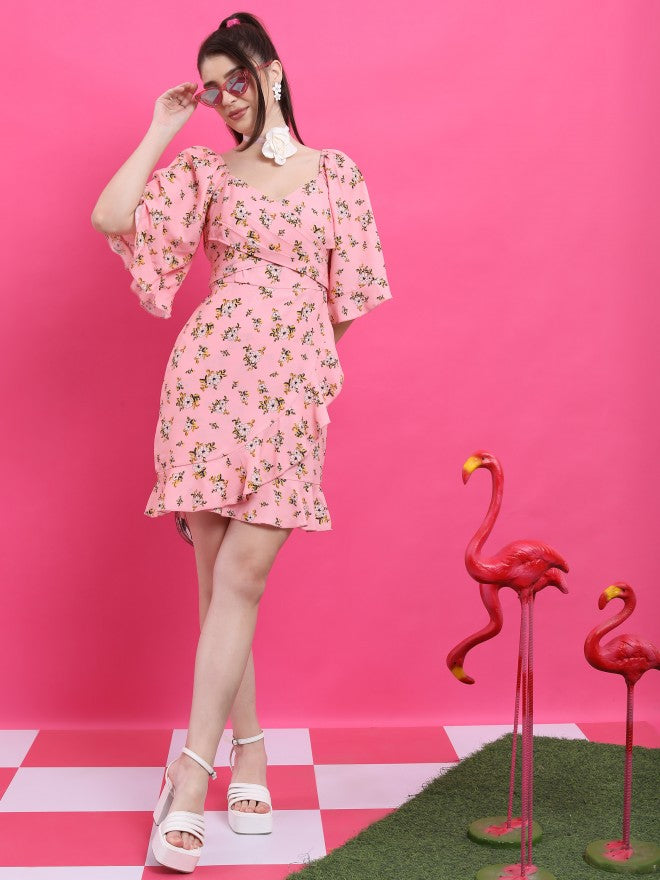 Ketch Women Pink/White/Multi Printed Wrap Dress - Pink - Image 2