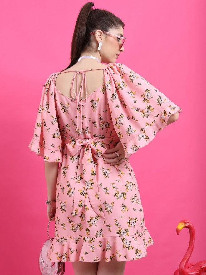 Ketch Women Pink/White/Multi Printed Wrap Dress - Pink - Image 3
