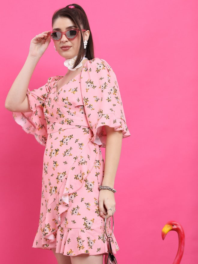Ketch Women Pink/White/Multi Printed Wrap Dress - Pink - Image 4