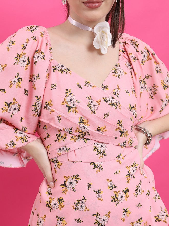 Ketch Women Pink/White/Multi Printed Wrap Dress - Pink - Image 5