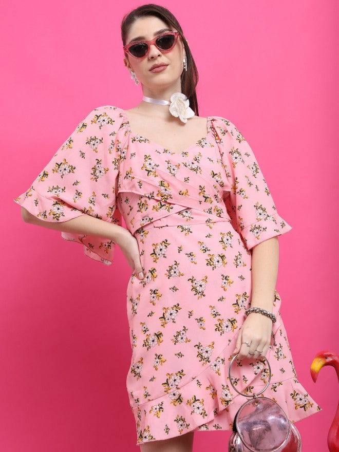 Ketch Women Pink/White/Multi Printed Wrap Dress - Pink - Image 6