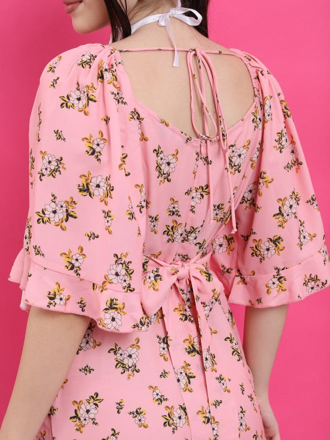 Ketch Women Pink/White/Multi Printed Wrap Dress - Pink - Image 7