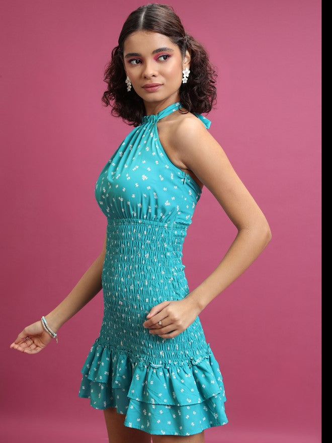Ketch Women Aqua Printed Drop-Waist Dress - Blue - Image 4
