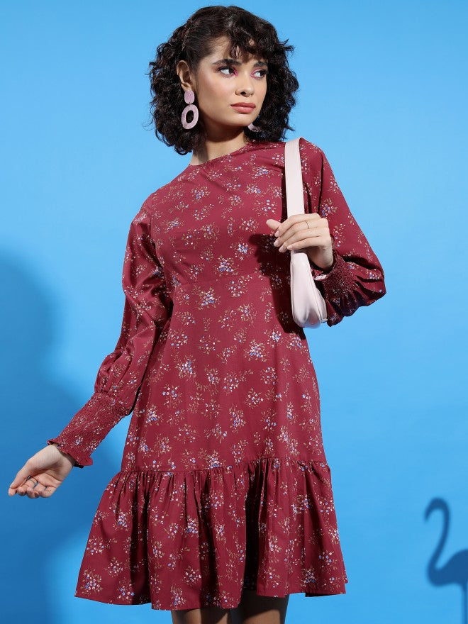 Ketch Women Brown Printed Drop-Waist Dress - Brown - Image 1