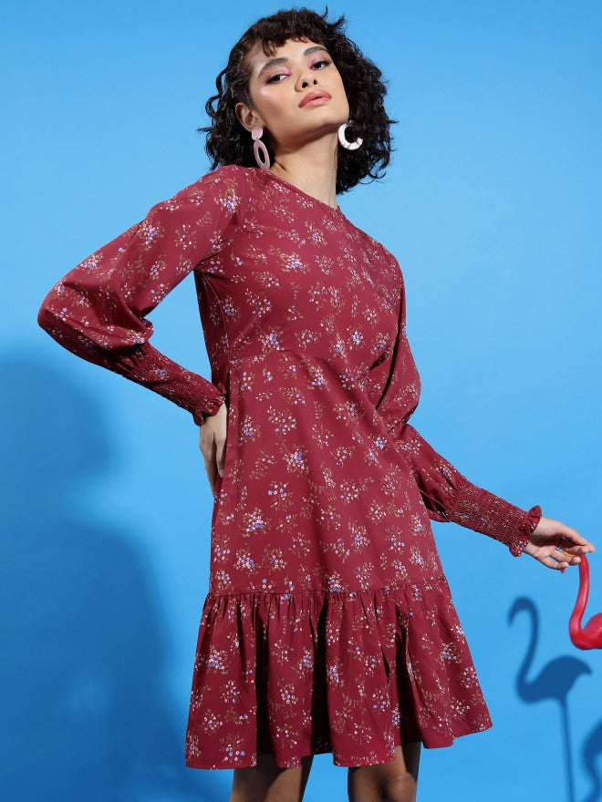 Ketch Women Brown Printed Drop-Waist Dress - Brown - Image 6