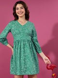 Ketch Women Green Printed A-Line Dress - Green - Image 1