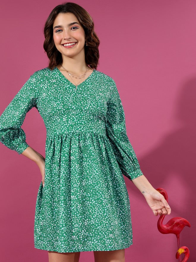 Ketch Women Green Printed A-Line Dress - Green - Image 1