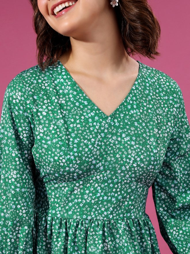 Ketch Women Green Printed A-Line Dress - Green - Image 5