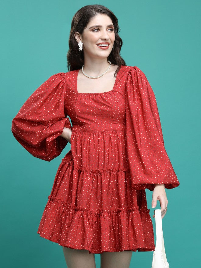 Ketch Women Red Printed Fit & Flare Dress - Red - Image 1