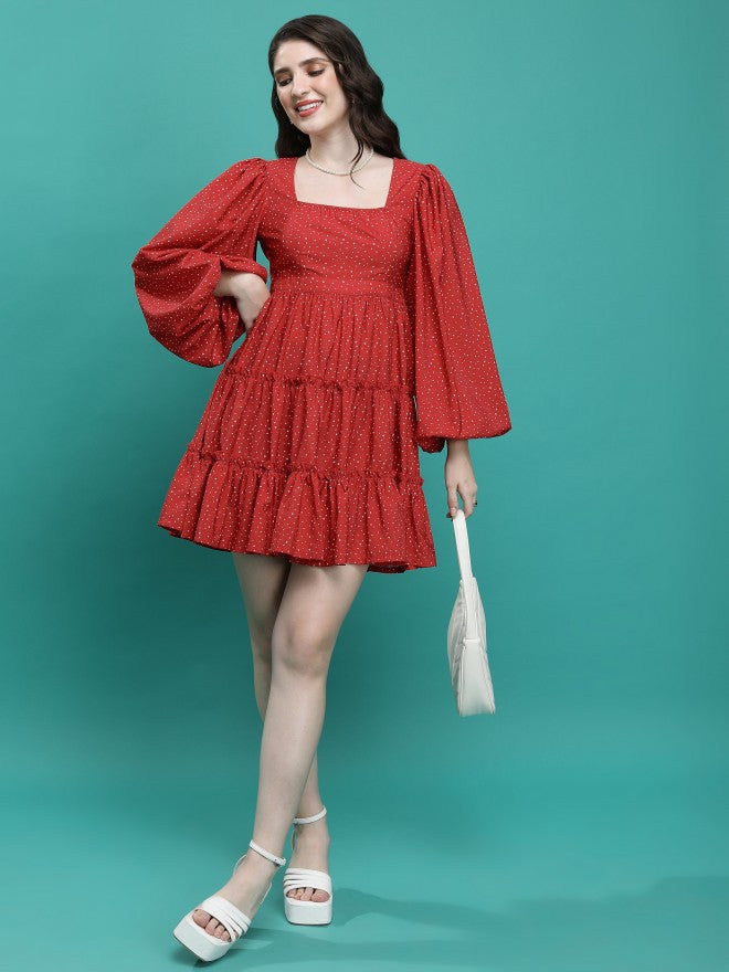 Ketch Women Red Printed Fit & Flare Dress - Red - Image 2