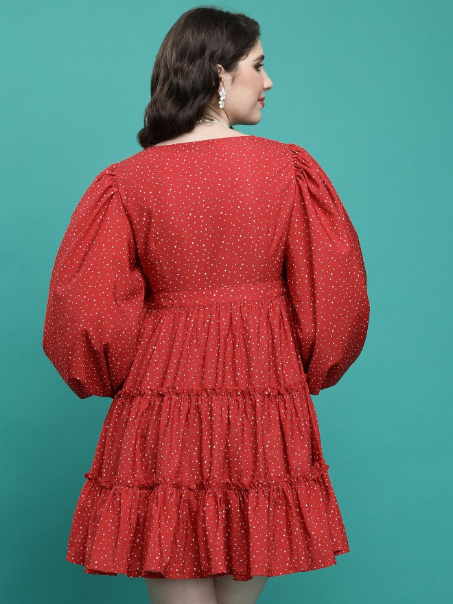Ketch Women Red Printed Fit & Flare Dress - Red - Image 3
