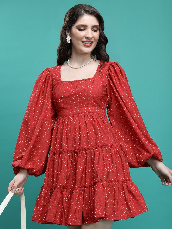 Ketch Women Red Printed Fit & Flare Dress - Red - Image 4