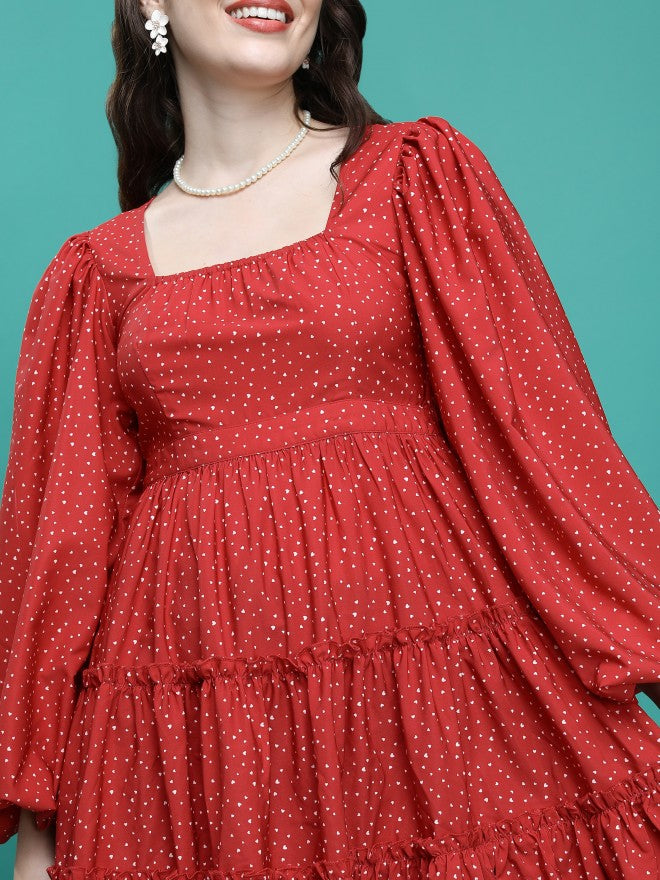 Ketch Women Red Printed Fit & Flare Dress - Red - Image 5