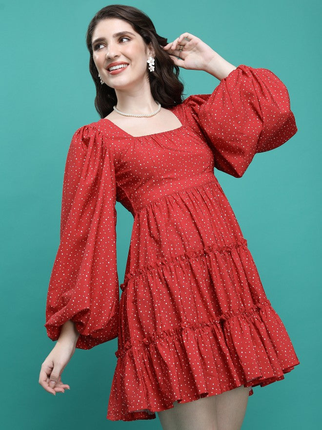 Ketch Women Red Printed Fit & Flare Dress - Red - Image 6