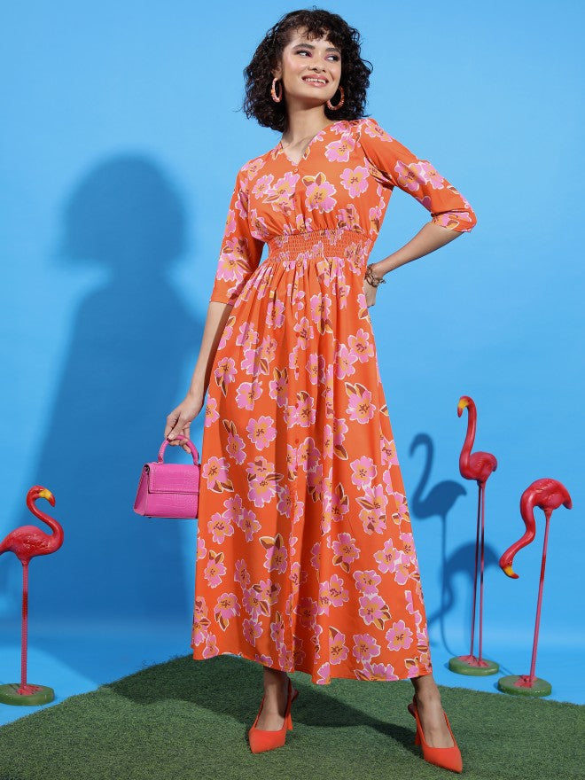 Ketch Women Orange Printed Maxi Dress - Orange - Image 1