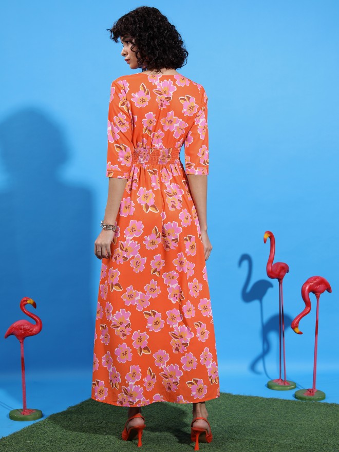 Ketch Women Orange Printed Maxi Dress - Orange - Image 3