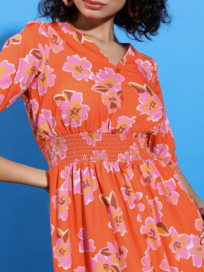 Ketch Women Orange Printed Maxi Dress - Orange - Image 5